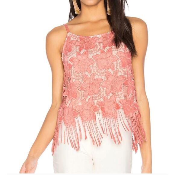 Alice + Olivia Dusty Rose Waverly Crochet Strappy Tank Top Floral Fringe Size 0 - Picture 1 of 13